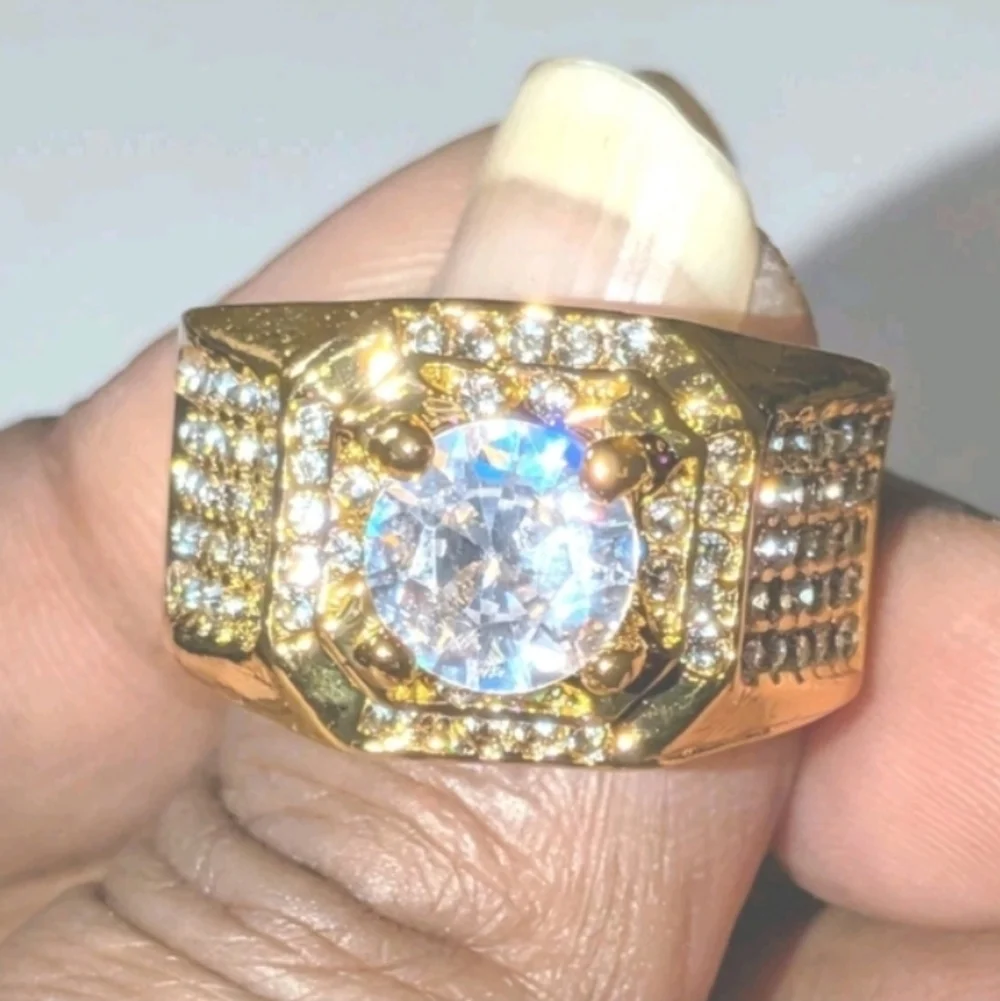 Mens 3ct Round Cut Moissanite Prong Engagement ring 14k Yellow gold Plated